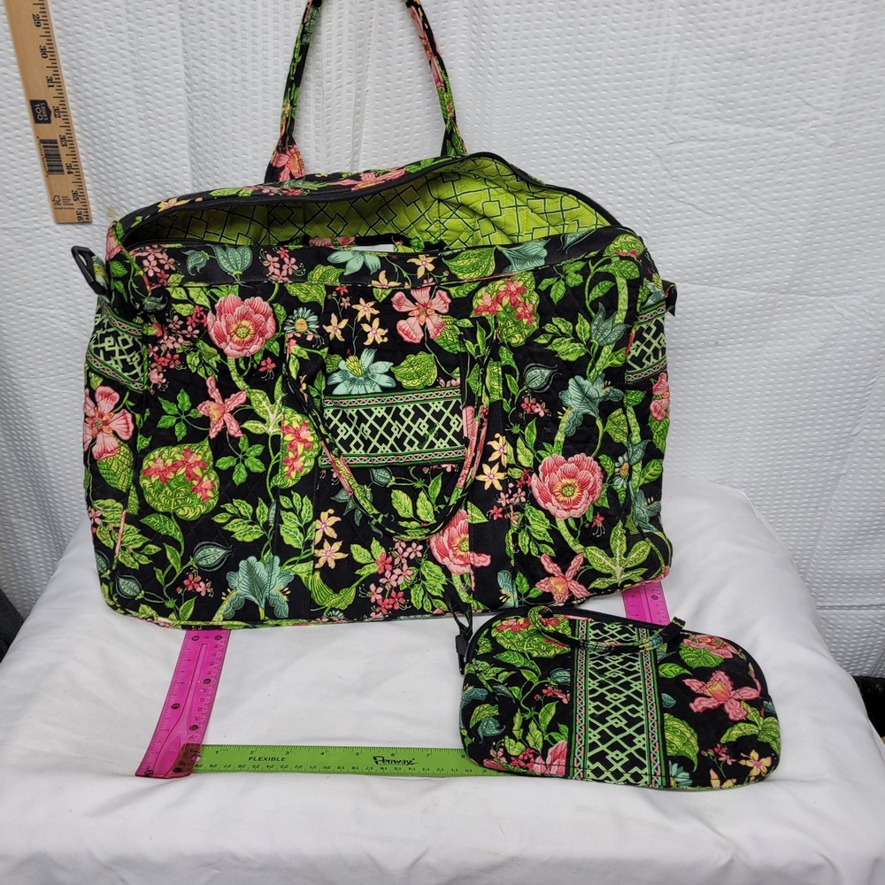 Vera Bradley Quilted Floral Duffel Bag and Cosmetic Pouch Set Bali Blue